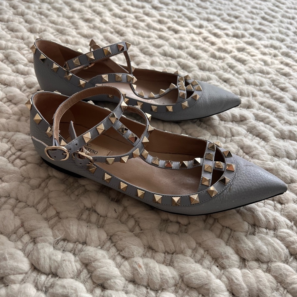 Valentino Rockstud Strappy Pointed Toe Flat